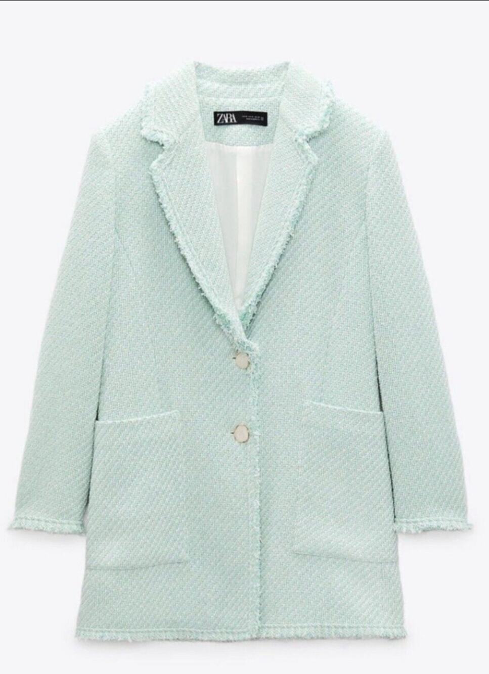 Zara green and white structured longer blazer M NwT mint